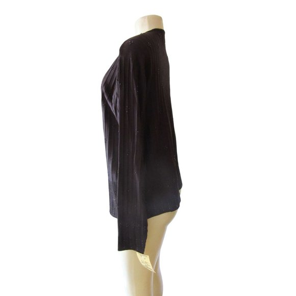 New w Tag, Vintage Silk Club Brown Beaded Long Sleeve Silk Cardigan in Sz Large - Picture 2 of 5
